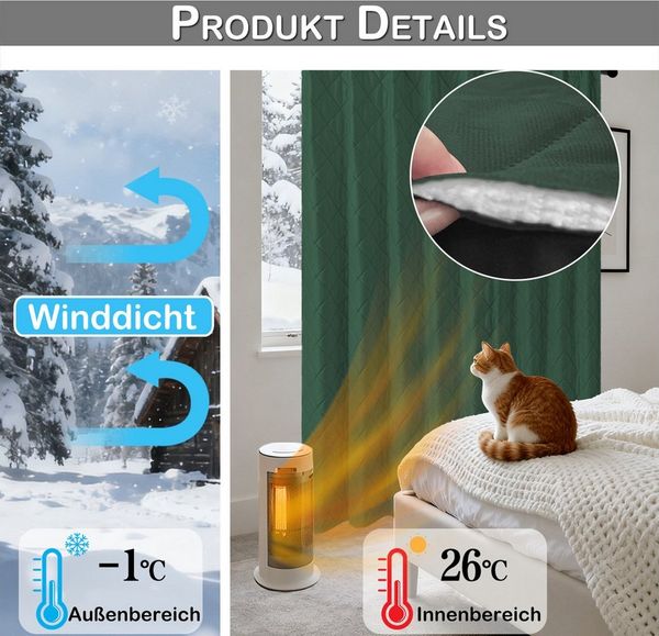 Sunicol Gardine Raumteiler Vorhang, Doppellagige Lärmschutz Verdunkelungsvorhang, Blickdicht Winter Thermovorhänge für Schlafzimmer, Extrabreit