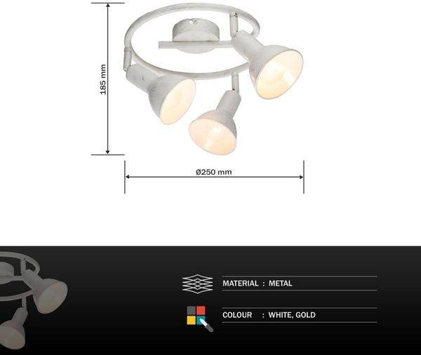Deckenleuchte, Metall, gold, weiß, patiniert, Spot beweglich Bild 7
