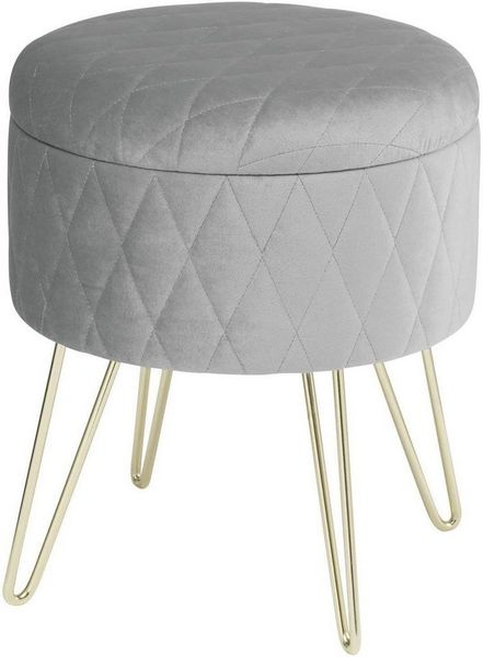 WOLTU SH63hgr Sitzhocker mit Stauraum Polsterhocker Samtstoff Golden Metallbeine, Kleiner Hocker Spielzeugkiste 31,5x35 cm, gepolsterte Fußhocker Abstellhocker, bis 150KG belastbar, Hellgrau