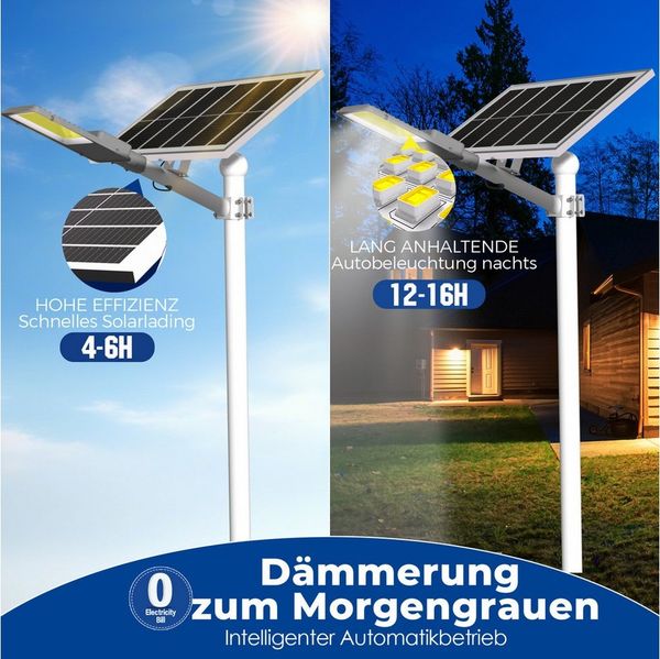 Rhein Beleuchtung LED Solarleuchte 1000W LED Solar-Außenleuchte mit Bewegungsmelder, Straßenlaterne, Solarlampen für außen, wetterfest, LED fest integriert, Kaltweiß, 6500K kaltweiß, IP67, 1022 LEDs als Wegeleuchte mit Bewegungsmelder