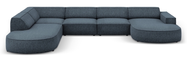 Micadoni Panorama-Ecksofa Jodie 7-Sitzer runde Recamiere Links Chenille Haga Königsblau