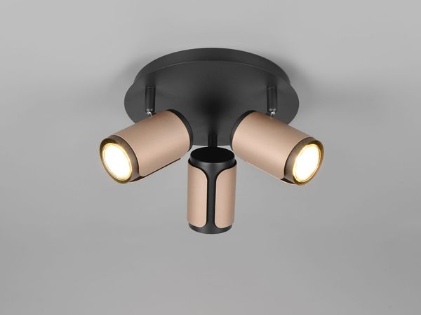 LED Deckenstrahler 3-flammig Metall Schwarz / Coffee, rund Ø 30cm