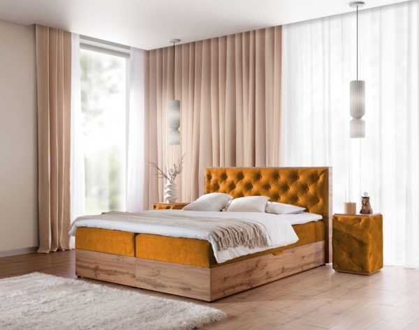 Boxspringbett Schlafzimmerbett MAXIMO 120x200cm in Stoff Torre Honiggelb