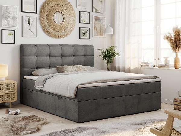 Boxspringbett, Schlafzimmerbett, Bettkasten - FAST - 180x200cm - Dunkelgrau Velours - H4