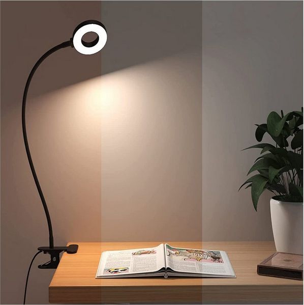 MUPOO Klemmleuchten LED Schreibtischlampe,3 Farbtemperatur,Clip-on-Lampe,Leselampe Klemme, 10 Helligkeitseinstellungen, 40cm/70cm Lampenhöhe,Speicherfunktion,USB-Plug in