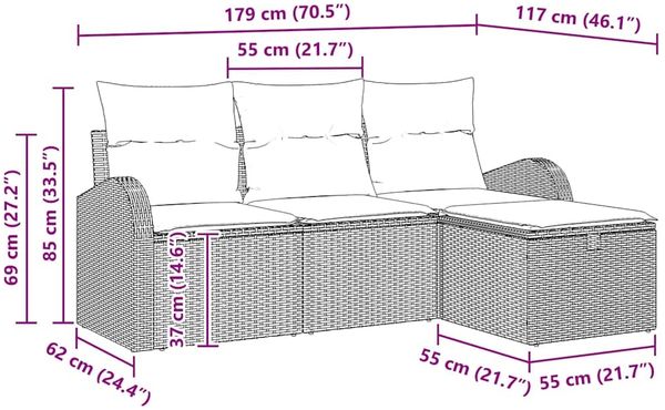 vidaXL Sofa Set mit Kissen 4 pcs Schwarz und Creme Poly-Rattan 3359046 Bild 9
