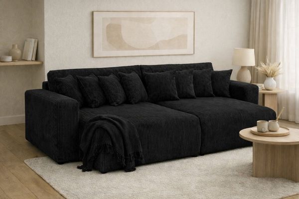 Kaiser Möbel Schlafsofa, Cordstoff Poso, PIANO DOUBLE, Große Liegefläche, Tiefe Sitzfläche, Cordstoff mit markanter Struktur