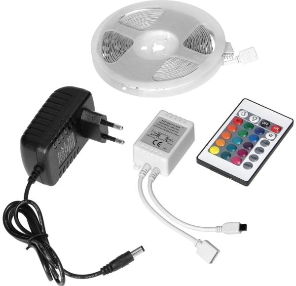 LED-Streifen-Set 12V 30L/m 100lm/m 7 2W/m IP20 RGB 5 m + RGB-Controller + 12V Netzteil
