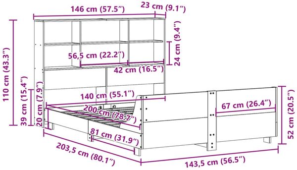 vidaXL Massivholzbett ohne Matratze Wachsbraun 140x200 cm Kiefernholz 3323691 Bild 12