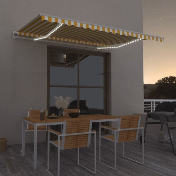 vidaXL Markise Manuell Einziehbar mit LED 450x350 cm Gelb und Weiß 3069003