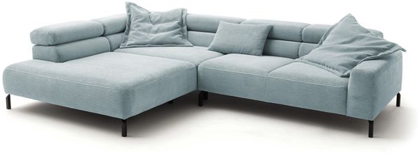 KAWOLA Sofa DELIA Ecksofa XL Cord hellblau Recamiere links 74 x 219 x 312 cm Bild 3