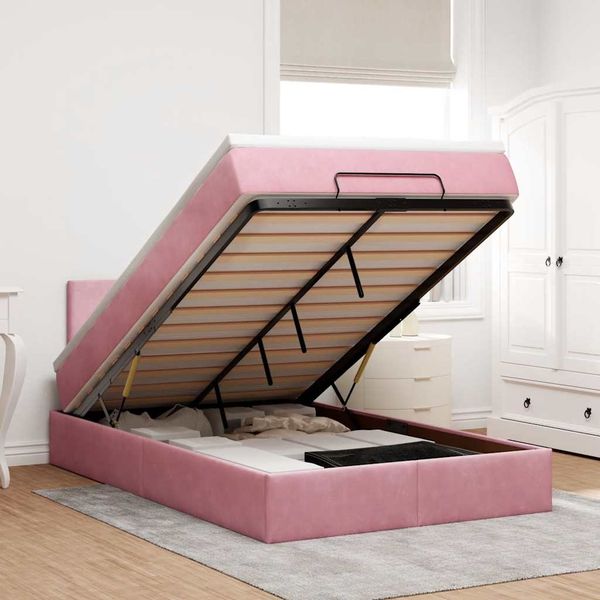 vidaXL Ottoman-Bett mit Matratze Rosa 120x200 cm Samt 3311698