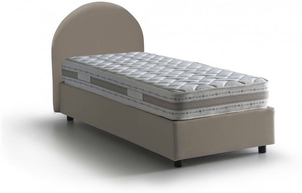 Dmora Einzelbett Cirilla, Bettkasten mit Kunstlederbezug, 100 % Made in Italy, Öffnung vorne, inklusive Matratze 80 x 190 cm, Taupe