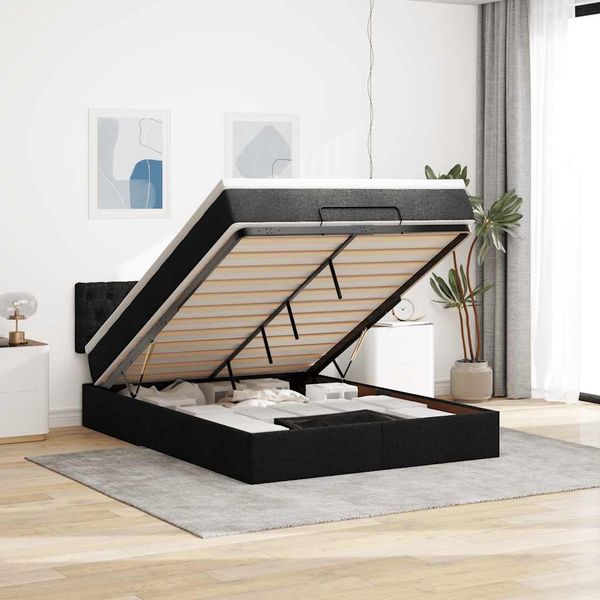 vidaXL Ottomane Bett mit Matratze & LEDs Schwarz 140x200 cm Stoff 3312397
