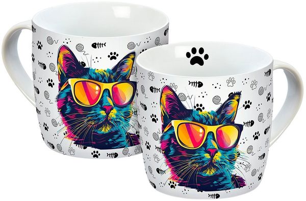 Geda Labels GmbH Tasse Cool Cat, 1-tlg, Porzellan, Weiß, 300ml, spülmaschinengeeignet