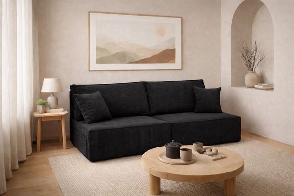 Kaiser Möbel Schlafsofa Sofa mit Schlaffunktion und Bettkasten, Cordstoff Poso, BEST MINI, Kompakte Größe – ideal für kleine Räume