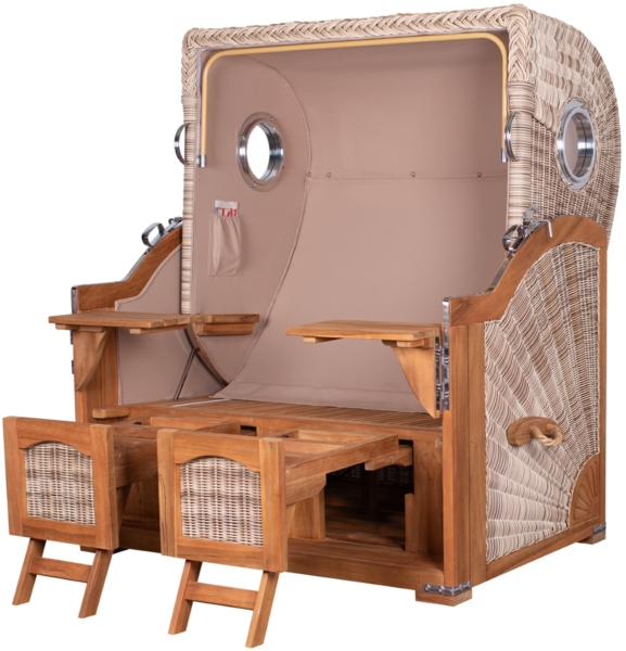 Strandkorb - bene living - Ammersee Grande XL Teak Bullauge - PE shell - Modell 586 - 2,5-Sitzer inkl. Liftersystem Bild 9