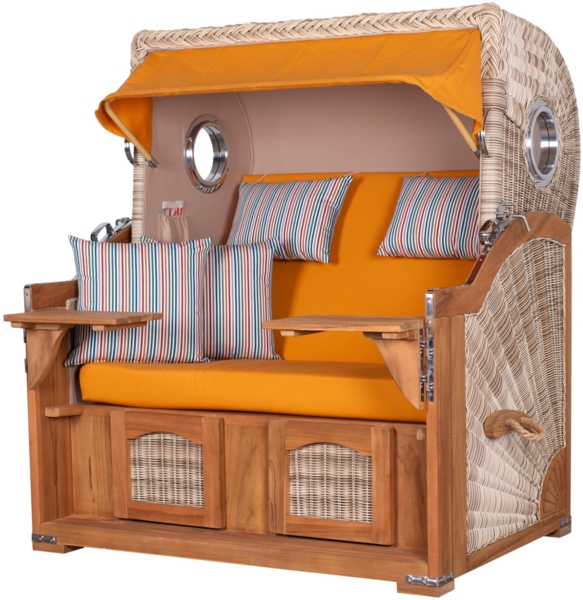 Strandkorb - bene living - Ammersee Grande XL Teak Bullauge - PE shell - Modell 586 - 2,5-Sitzer inkl. Liftersystem Bild 2