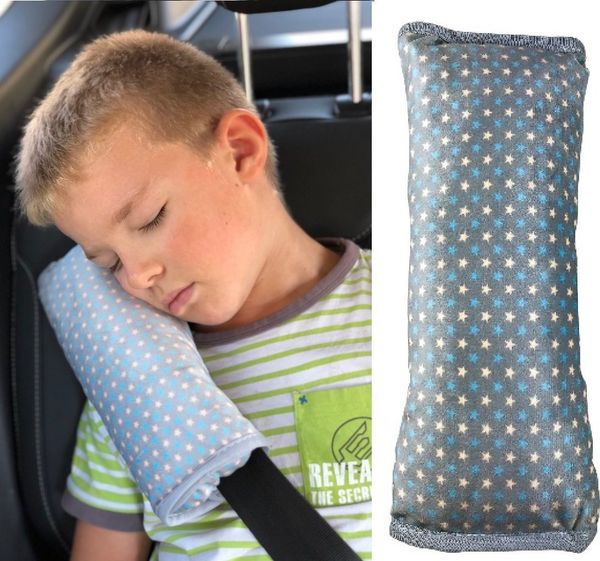 HECKBO Schlafkissen Auto Schlafkissen Sterne Star für Kinder Mädchen Jungen - maschinenwaschbar – kuschelweich - Auto Gurtkissen, Gurtschoner, Gurtschutz Sitzerhöhung, Auto Kissen, Reisekissen, Urlaub