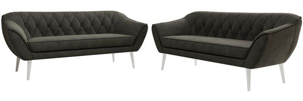 Wohnzimmerset Möbelset PIRS 3-3, Armlehnen, Wellenfederung, weiße Füße, Dreisitzer Sofa, Polstermöbel Set - Hellgrau Velvet Bild 6