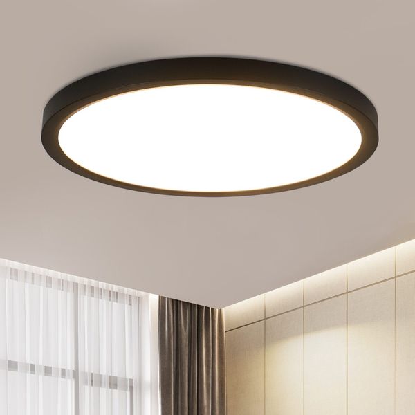 ZMH LED Deckenleuchte Ø 30 cm - 24 W, Schwarz, 3000 K - Moderne Beleuchtung für Küche, Bad, Flur, Schlafzimmer