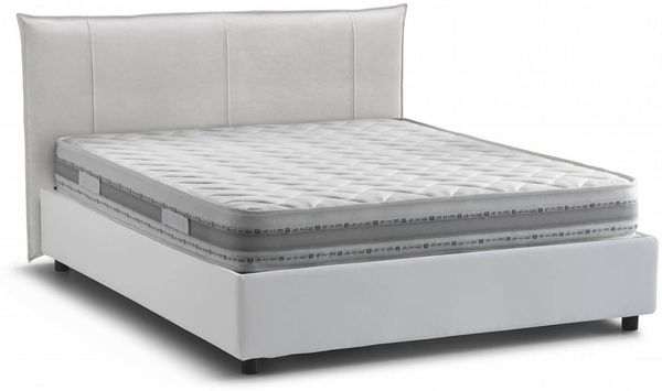 Dmora Geras Doppelbett, Bettkasten mit Stoffbezug, 100 % Made in Italy, Öffnung vorne, inklusive Matratze 160 x 200 cm, Weiß