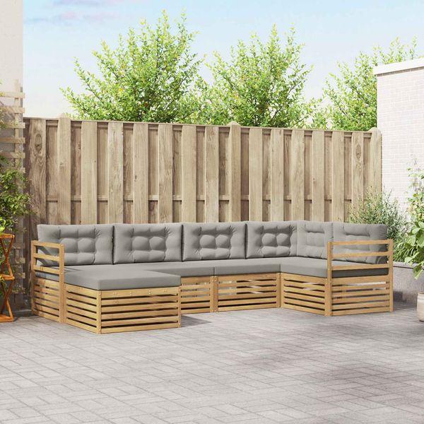 vidaXL Outdoor-Sofagarnitur 6 pcs Weiß und Hellgrau Polyester 3390746
