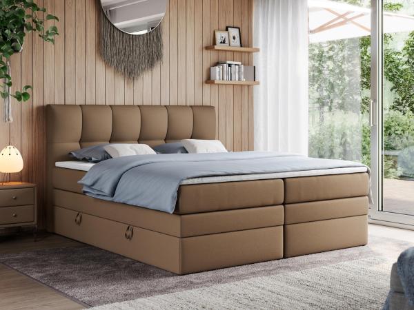 Boxspringbett mit Doppelmatratze - ALVIN-KING Braun 200 x 200 cm Kunstleder Hart (H4)