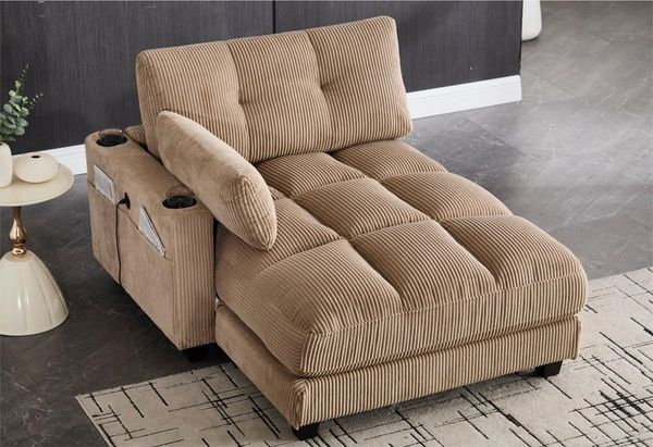 LVHOM Polsterliege Ottomane/Loungesofa/Polsterbett/Daybett/Gästebetten/Schlafsofa (USB/Typ C-Ladeanschlüssen, Seitentaschen, Getränkehalter, modularer Flexibilität Palmen Sessel, links & rechts tauschbare Armlehnen, Schlaffunktion, Platzsparend, 1-St, ...
