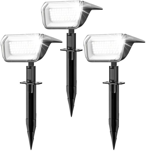 Linkind 60 Led Solarstrahler für außen Garten 800Lm, 6500K Tageslicht Gartenlampe mit Lade-Anzeige, 135°einstellbar Baumstrahler mit S-klasse Batterie, IP67 wetterfest Solar Baumbeleuchtung, 3 Stück