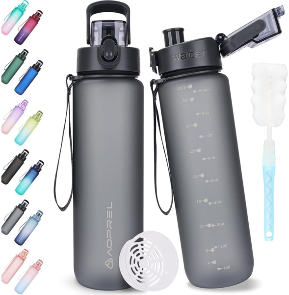 AOPREL Trinkflasche 1l BPA-Frei Tritan Sport Kohlensäure geeignet Grau