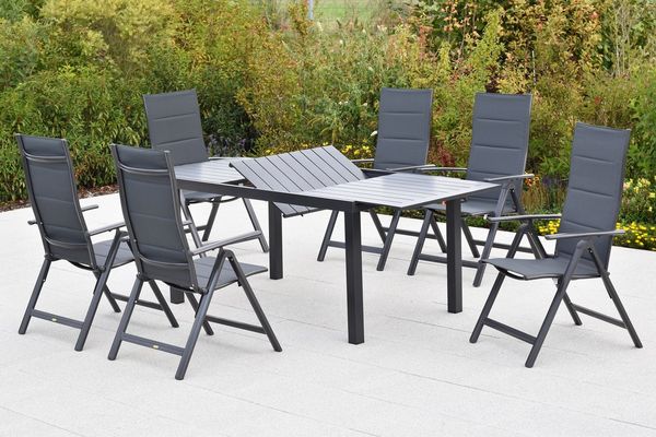 MERXX Garten-Essgruppe Taviano, (Set, 7-tlg), inkl. 6 Klappsessel, 1 Ausziehtisch