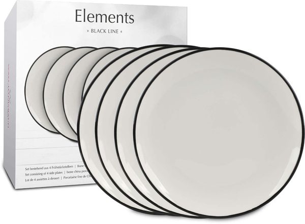 WAECHTERSBACH 4er Teller Ø 19 cm im GK / Elements - Black Line / Frühstücksteller