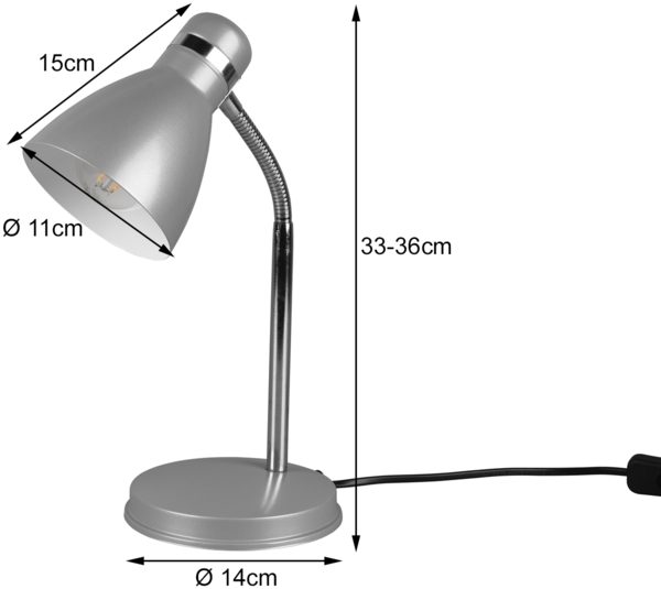 LED Schreibtischleuchte mit Flexarm und Metallschirm Grau, Höhe 33cm Bild 4