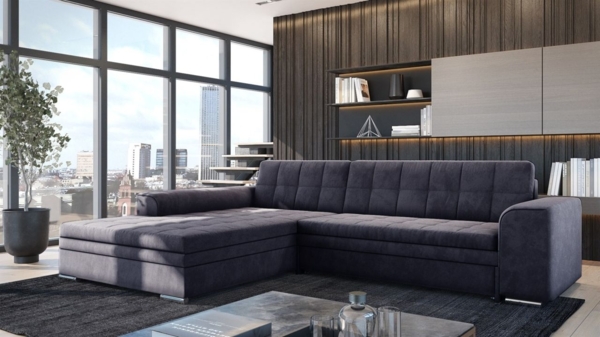 Ecksofa Schlafsofa Sofa LUSAKA in Stoff Fresh Schwarz Ottomane Links