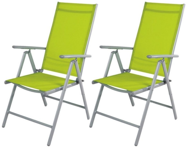 2 Stück Garten Klappstuhl Aluminium - Textilen Silbergrau/Lime