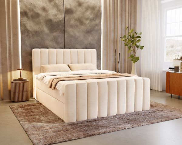 Compleo Boxspringbett elegant und modern, Doppelbett (140/160/180x200), Creme, beige oder Grau