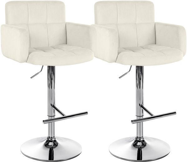 CLP 2er Set Barhocker Los Angeles Samtbezug höhenverstellbar drehbar bis 150 kg,creme chrom