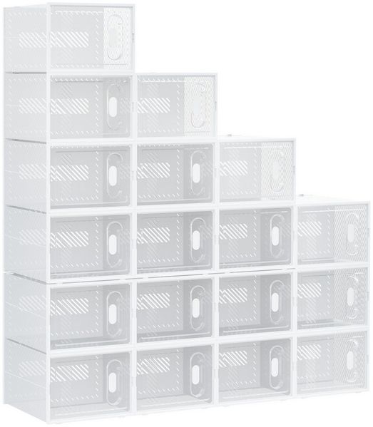 HOMCOM Schuhregal Schuhboxen, Schuh-Organizer mit magnetischen Türen 18-tlg, Schuhaufbewahrung aus Kunststoff