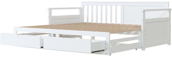 Tagesbett Kiefer mit Schubladen, 90/180x190 cm weiß,Ausziehbett zum Doppelbett, Gästebett Bild 4