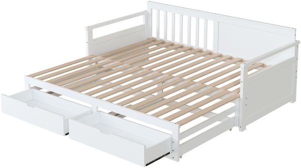 Tagesbett Kiefer mit Schubladen, 90/180x190 cm weiß,Ausziehbett zum Doppelbett, Gästebett Bild 6
