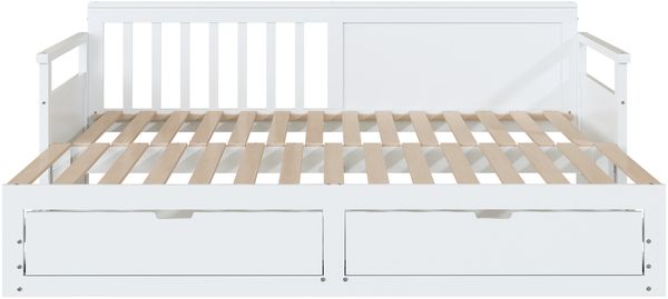 Tagesbett Kiefer mit Schubladen, 90/180x190 cm weiß,Ausziehbett zum Doppelbett, Gästebett Bild 5