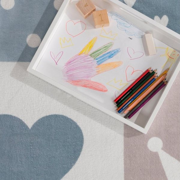 Paco Home Kinderteppich Eliz 391, rund, Höhe: 12 mm, Kurzflor, Spielteppich, Patchwork-Muster, Motiv Krone, Herz & Punkte