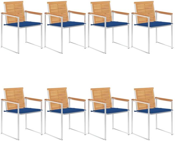 vidaXL Gartenstühle 8 Stk. mit Kissen Massivholz Teak 3078618