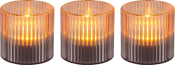 Ambia Garden 'YONKERS' Solarleuchten 3er-Set, Metall hellgrau, H 7.7 cm, Flackereffekt
