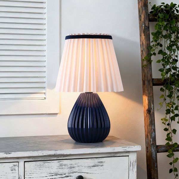 STANBOW Tischleuchte Tischlampe mit Keramikfuß, Nachttischlampe, Schlaf-/Wohnzimmer, Blau, ohne Leuchtmittel, Ein-/Ausschalter, Nachttisch & Sideboard & Esstisch, Modern, Landhaus