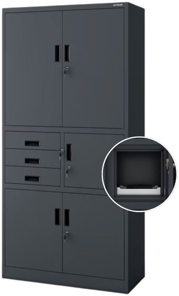 Aktenschrank abschließbar FILIP - mit Tresor & Schubladen| Büroschrank aus Stahl Metallschrank Werkstatt Mehrzweckschrank Werkzeugschrank, 185x90x40cm Anthrazit