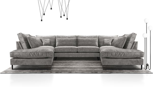 AX LIVING Couch hellgrau Castellio Wohnlandschaft U Form XXL
