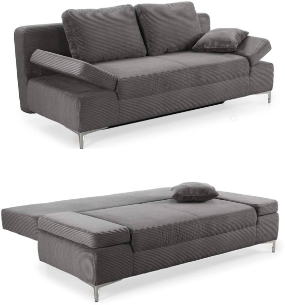 Schlafsofa Federkern Armlehnen verstellbar Couch Bettkasten Cord Grau Anthrazit