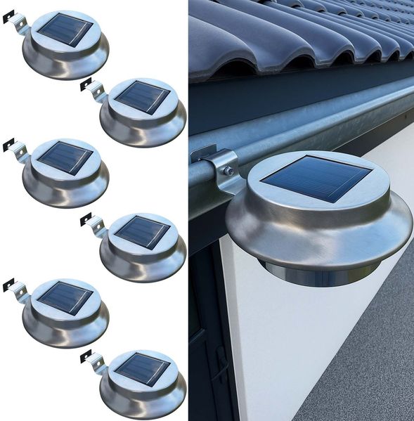 BURI Solar Edelstahl Dachrinnenleuchten 3-24 Stück | Außenleuchte LED Warmweiß | Solarleuchten wetterfest IP44 | Gartenbeleuchtung kabellos mit Dämmerungssensor